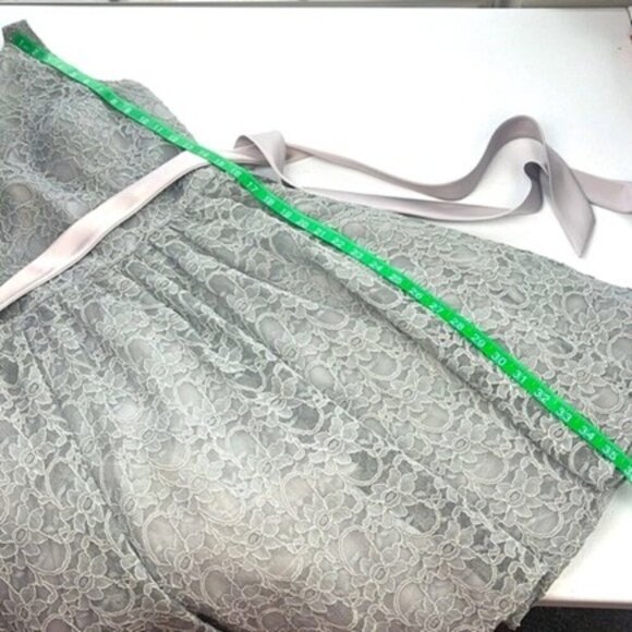 Mori Lee Mini Formal Dress Silver/Gray Lace Ribbon Bow Button-back Sleeveless 12 - Picture 10 of 13
